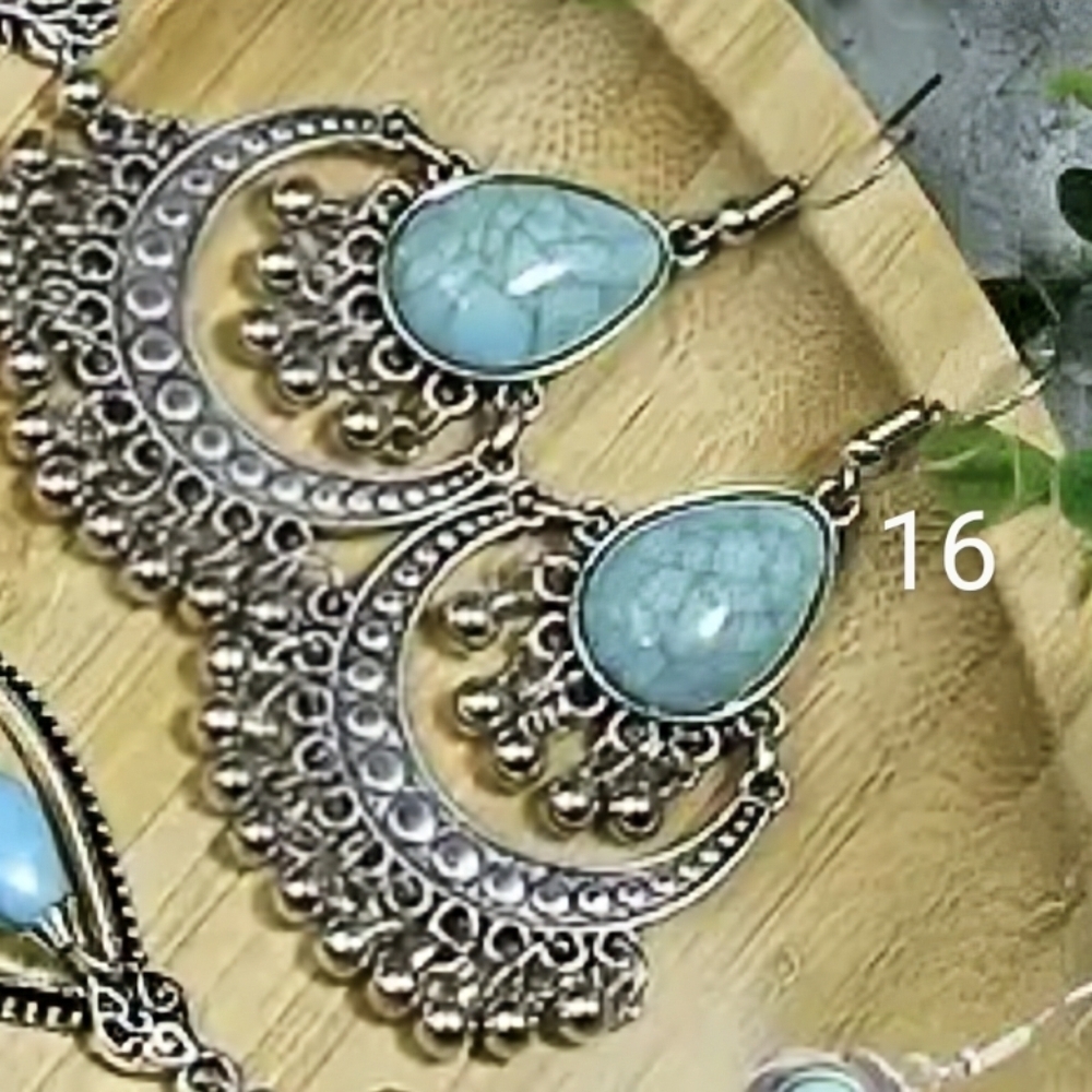 Bohemian Earrings Western Dangle Blue Silvery Rodeo Jewelry